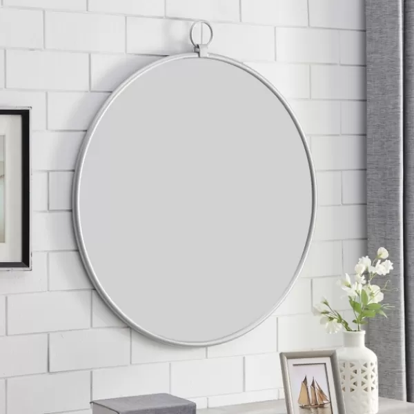 Decorative Mirrors-Kirkland's Home Metal Frame Round Wall Mirror Silver