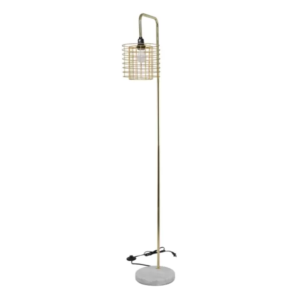 Floor Lamps-Kirkland's Home Metal Grid Shade Floor Lamp Gold