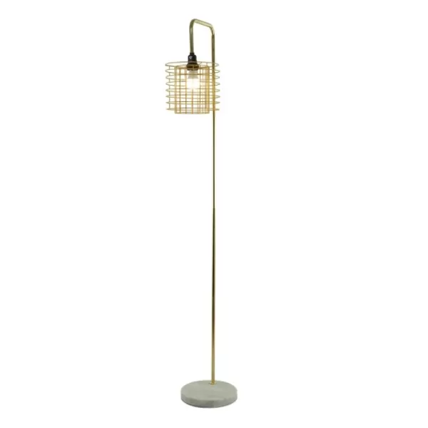 Floor Lamps-Kirkland's Home Metal Grid Shade Floor Lamp Gold