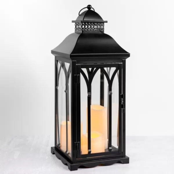 Lanterns-Kirkland's Home Metal Lantern With Led Pillar Candles Black