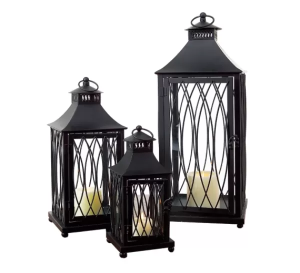 Lanterns-Kirkland's Home Metal Lanterns With Top Handles, Set Of 3 Black