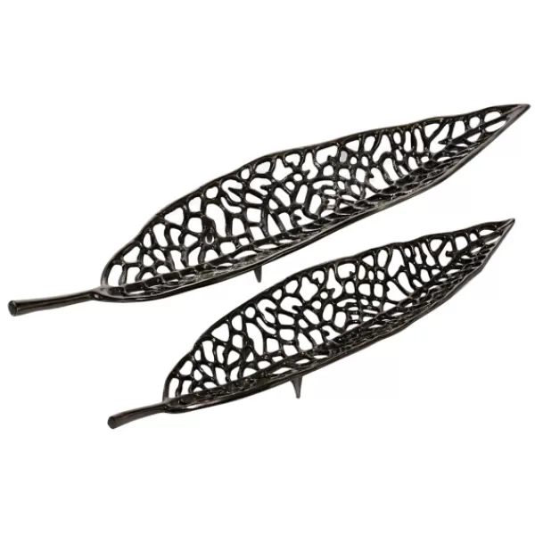 Decorative Trays-Kirkland's Home Metal Leaf Trays, Set Of 2 Black