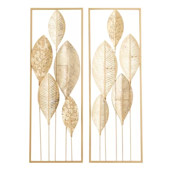 Wall Plaques-Kirkland's Home Metal Leaves Wall Plaques, Set Of 2 Gold