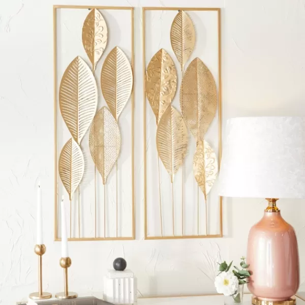 Wall Plaques-Kirkland's Home Metal Leaves Wall Plaques, Set Of 2 Gold