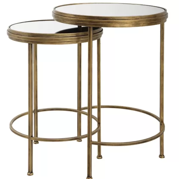 Accent & End Tables-Kirkland's Home Metal Mirror Top 2-Pc. Nesting Side Table Set Gold