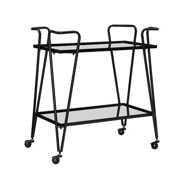 Kitchen Islands & Bar Carts-Kirkland's Home Metal Mirrored Shelves Bar Cart Black