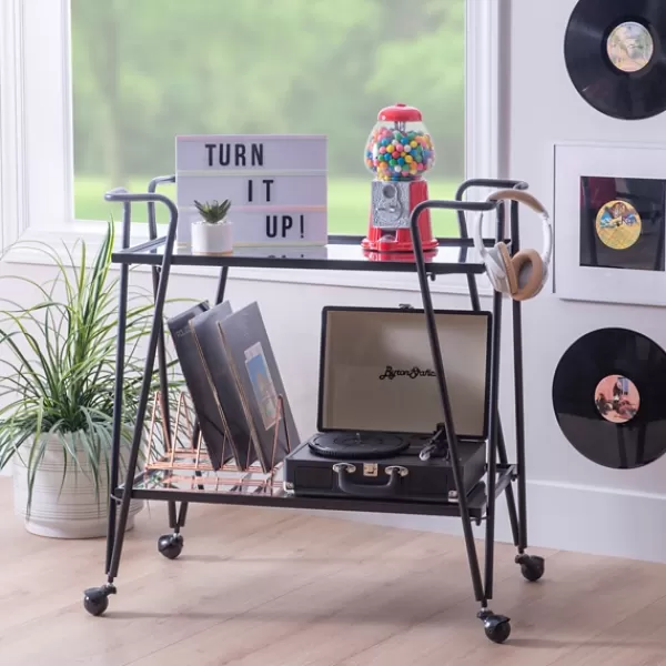 Kitchen Islands & Bar Carts-Kirkland's Home Metal Mirrored Shelves Bar Cart Black