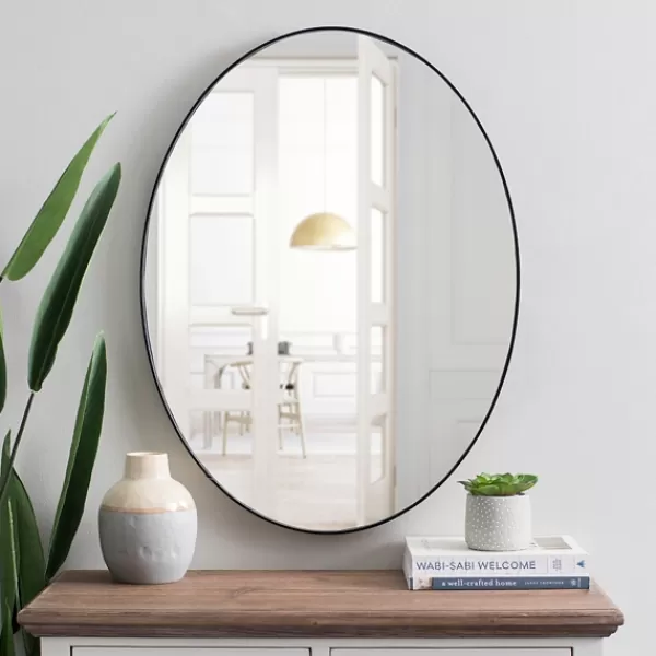 Framed Mirrors-Kirkland's Home Metal Oval Wall Mirror Black