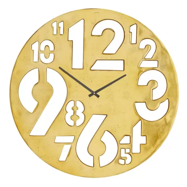 Clocks-Kirkland's Home Metal Round Frame Cutout Numerals Clock Gold