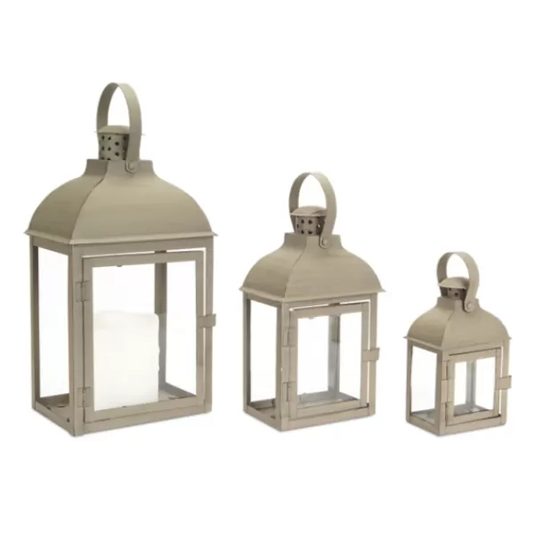 Lanterns-Kirkland's Home Metal Slope Top Lanterns, Set Of 3 Gray