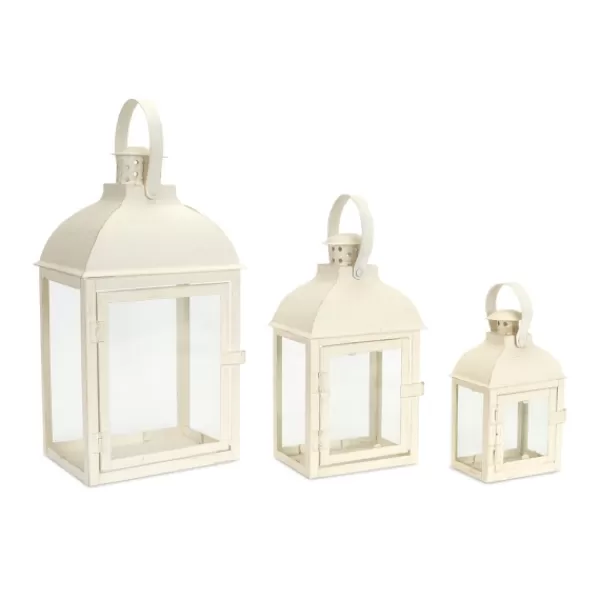 Lanterns-Kirkland's Home Metal Slope Top Lanterns, Set Of 3 Ivory