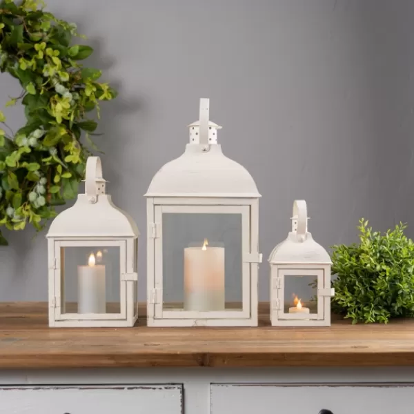 Lanterns-Kirkland's Home Metal Slope Top Lanterns, Set Of 3 Ivory