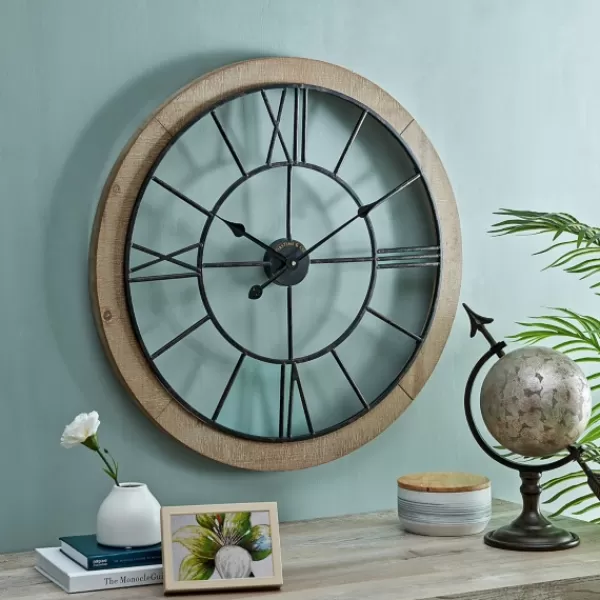 Clocks-Kirkland's Home Metal Timeworn Wall Clock Brown