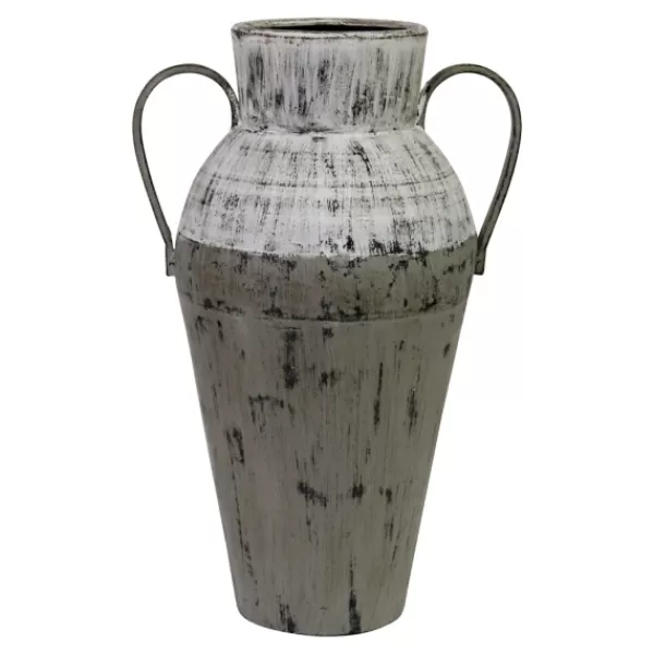 Vases-Kirkland's Home Metal Two-Tone Distressed Vase Gray