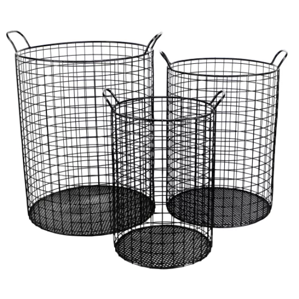 Baskets & Boxes-Kirkland's Home Metal Wire Cylinder Baskets, Set Of 3 Black