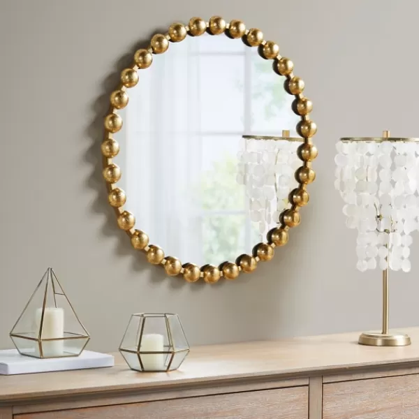 Decorative Mirrors-Kirkland's Home Metallic Gold Foiled Beaded Wall Mirror, 27 In.