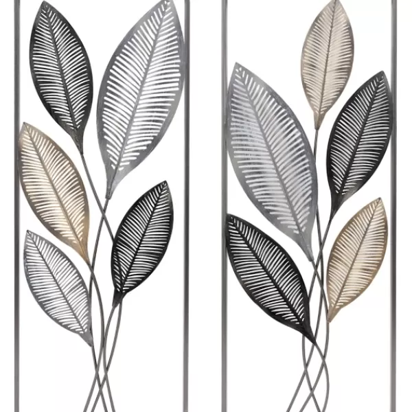 Wall Plaques-Kirkland's Home Metallic Leaves Metal Plaques, Set Of 2 Silver/Gold