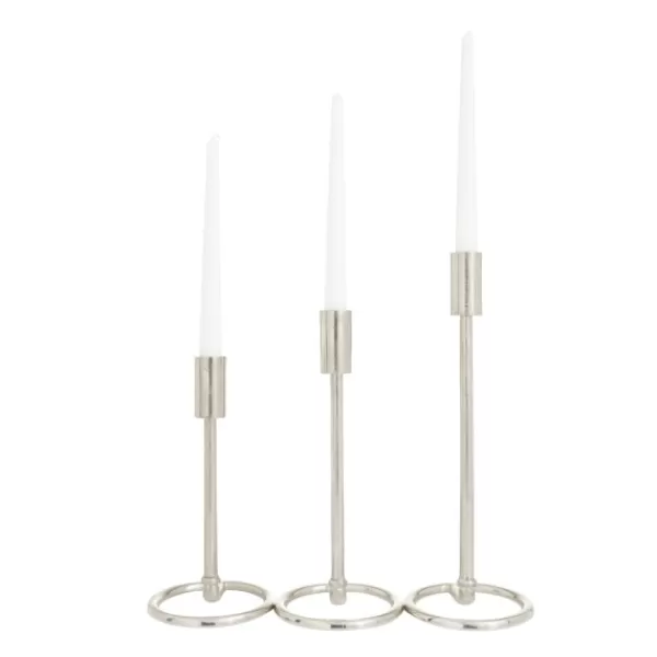 Candle Holders-Kirkland's Home Metallic Loop Base Taper Candle Holders, Set Of 3 Silver