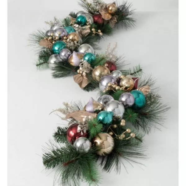 Arrangements & Greenery-Kirkland's Home Metallic Multicolor Ornaments And Berries Garland Green/Silver/Red/Gold/Blue