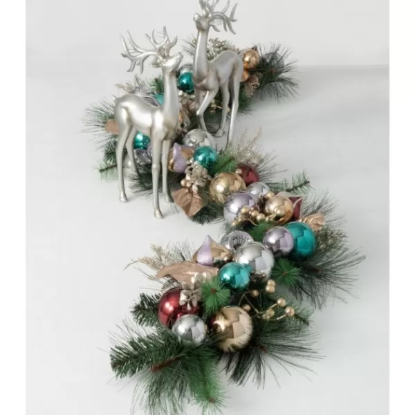 Arrangements & Greenery-Kirkland's Home Metallic Multicolor Ornaments And Berries Garland Green/Silver/Red/Gold/Blue