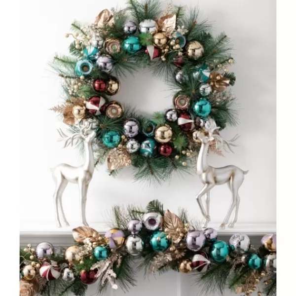 Arrangements & Greenery-Kirkland's Home Metallic Multicolor Ornaments And Berries Garland Green/Silver/Red/Gold/Blue