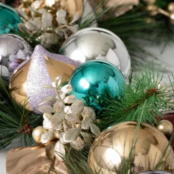 Arrangements & Greenery-Kirkland's Home Metallic Multicolor Ornaments And Berries Garland Green/Silver/Red/Gold/Blue