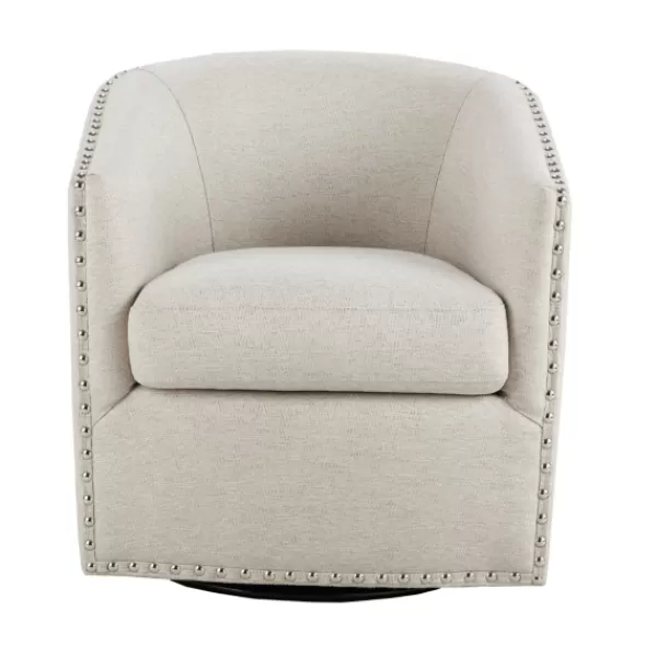 Accent Chairs-Kirkland's Home Metro Club Natural Swivel Chair With Nailhead Trim White