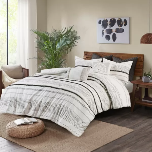 Comforters-Kirkland's Home Mia White Striped 3-Pc. King Comforter Set White/Black