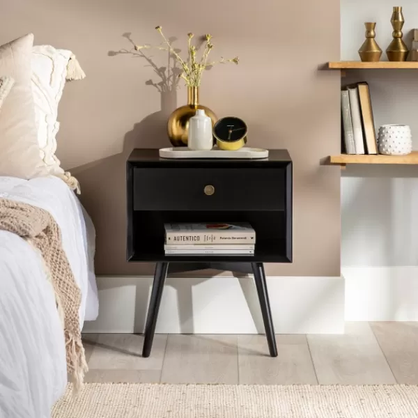 Nightstands-Kirkland's Home Mid-Century Cubby Nightstand Black