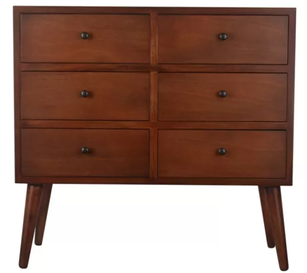 Dressers & Chests-Kirkland's Home Mid-Century Six Drawer Accent Chest Brown