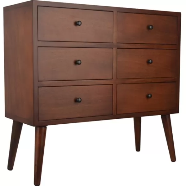 Dressers & Chests-Kirkland's Home Mid-Century Six Drawer Accent Chest Brown