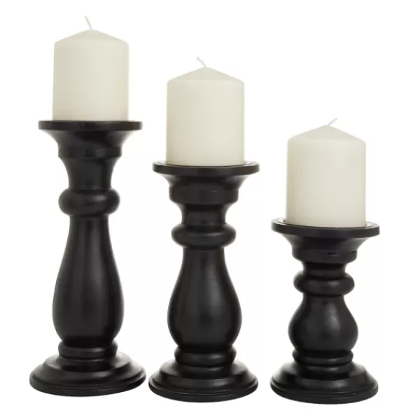 Candle Holders-Kirkland's Home Midnight Distressed Wood Candle Holders, Set Of 3 Black