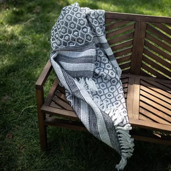 Blankets & Throws-Kirkland's Home Midnight Honeycomb Outdoor Throw Blanket White/Black