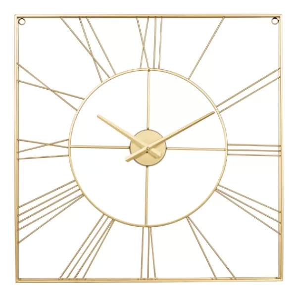 Clocks-Kirkland's Home Minimal Square Open Face Clock Gold