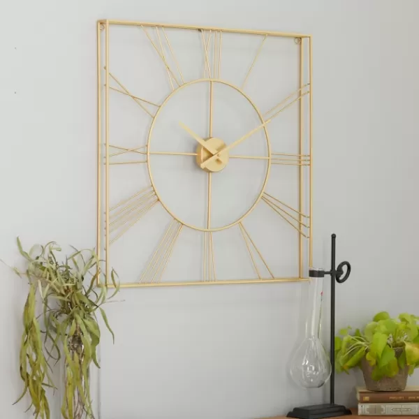 Clocks-Kirkland's Home Minimal Square Open Face Clock Gold