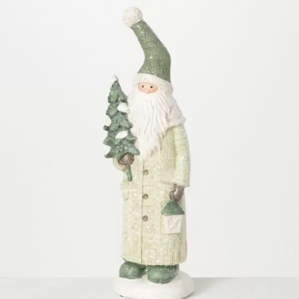 Statues & Figurines-Kirkland's Home Minty Green Santa Folk Figurine White/Green