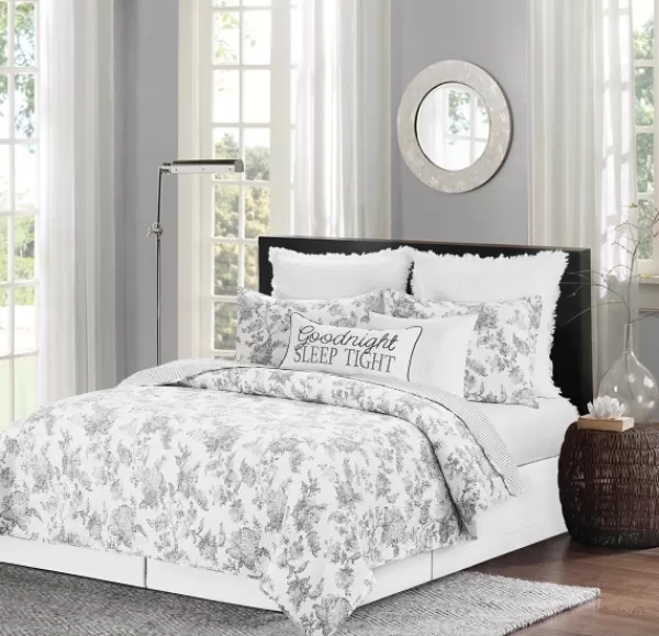 Quilts-Kirkland's Home Miriam Floral & Stripe 3-Pc. Full/Queen Quilt Set Gray/White