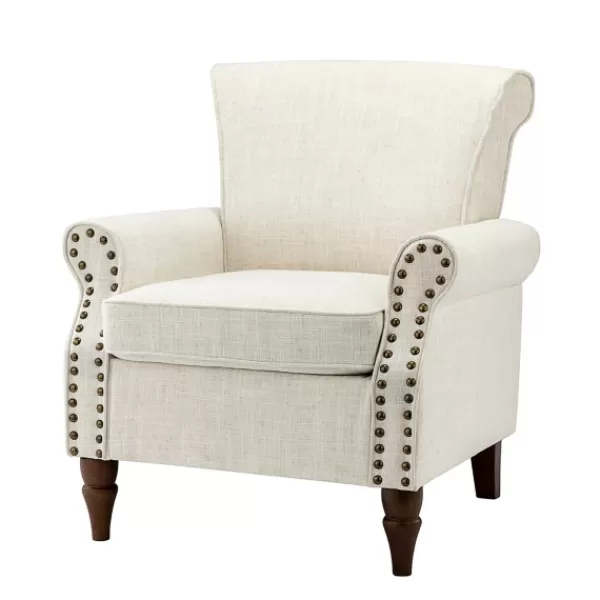 Accent Chairs-Kirkland's Home Miriam Nailhead Trim Armchair Ivory