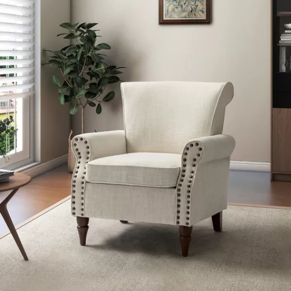 Accent Chairs-Kirkland's Home Miriam Nailhead Trim Armchair Ivory