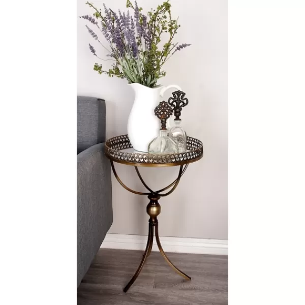 Accent & End Tables-Kirkland's Home Mirror Top Metal Accent Table Gold