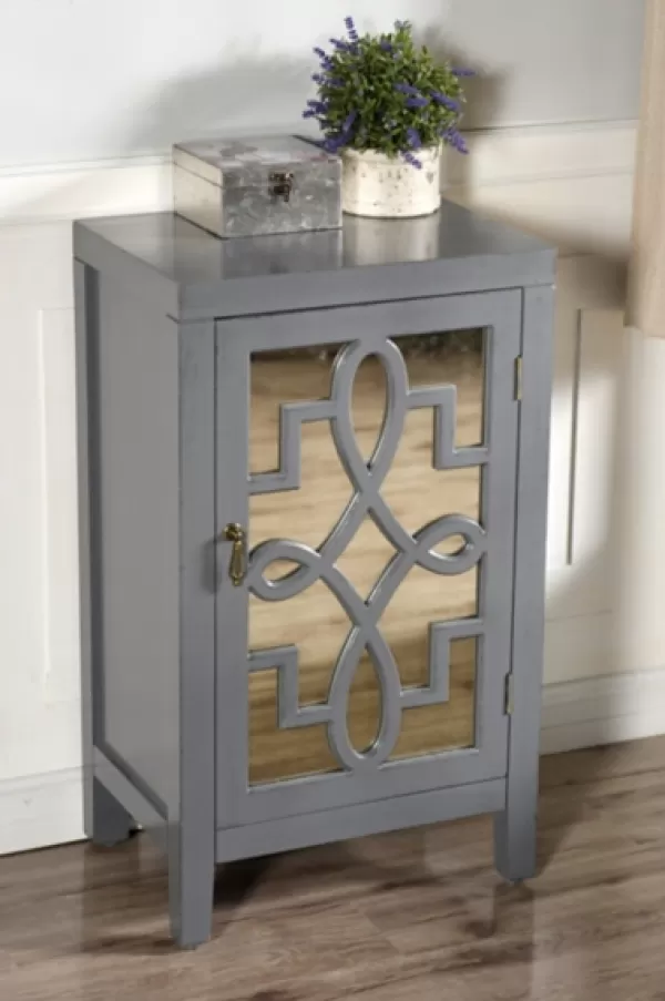 Cabinets & Sideboards-Kirkland's Home Mirrored 1-Door Cabinet With Overlay Pattern Gray