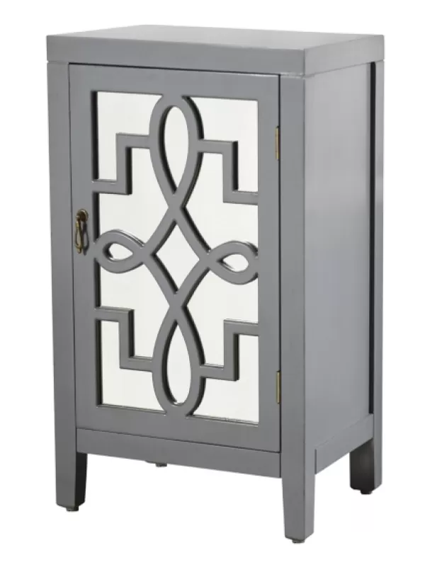 Cabinets & Sideboards-Kirkland's Home Mirrored 1-Door Cabinet With Overlay Pattern Gray