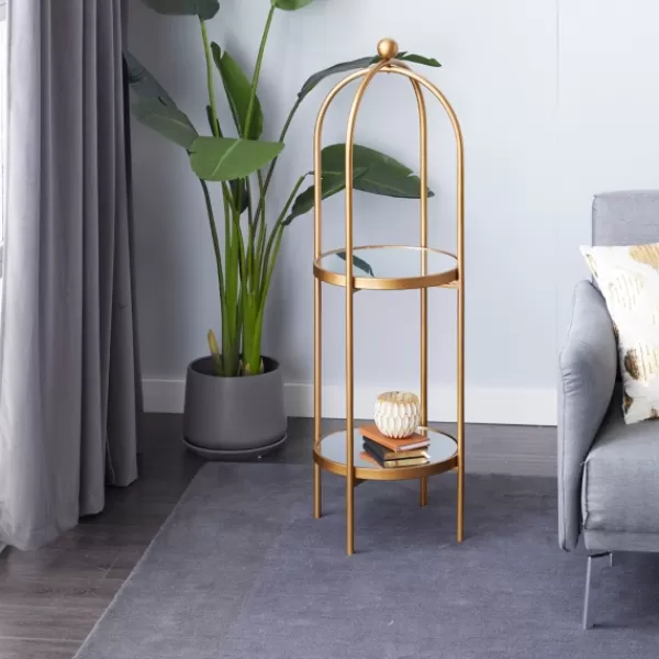 Bookshelves-Kirkland's Home Mirrored Two-Tier Cage Shelf Gold