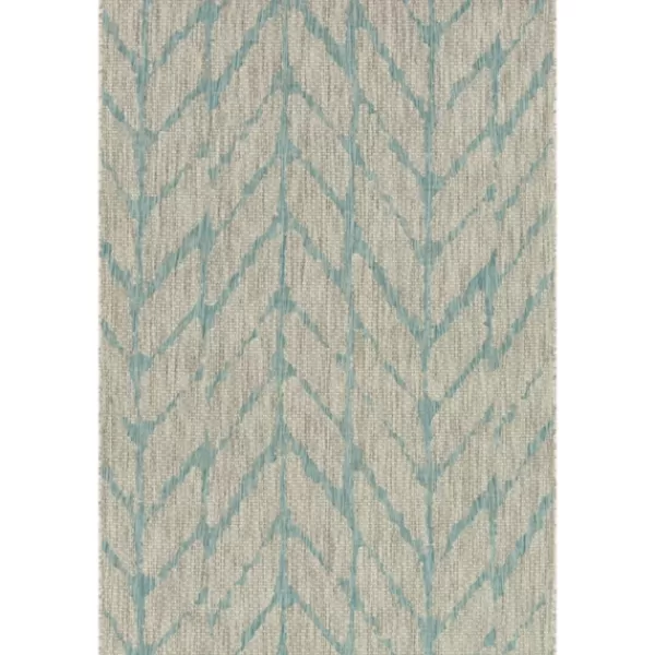 Outdoor Rugs-Kirkland's Home Mist And Aqua Chevron Outdoor Area Rug, 5X7 Gray/Blue