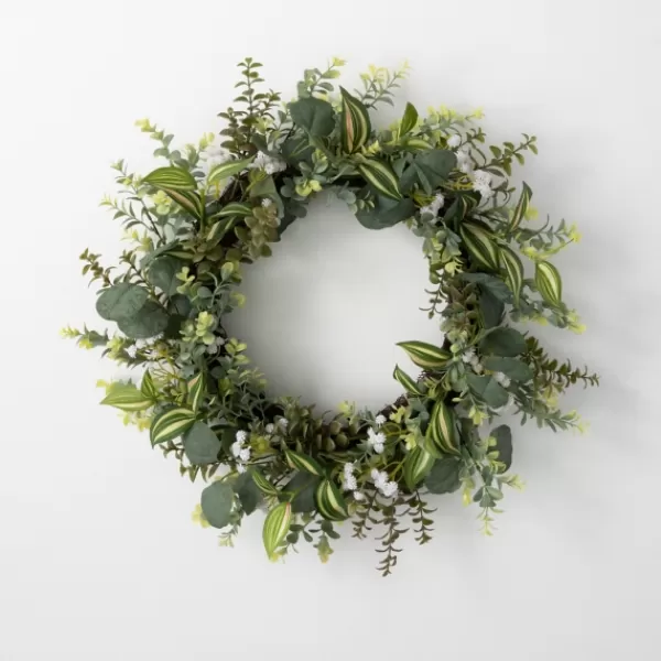 Wreaths-Kirkland's Home Mixed Greens And Wildflowers Wreath, 22 In. Green/White