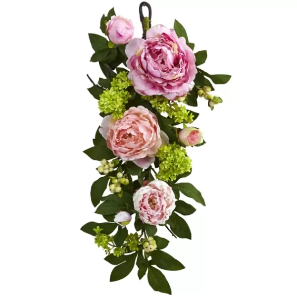 Arrangements & Greenery-Kirkland's Home Mixed Peony And Hydrangea Swag Teardrop Pink/Green