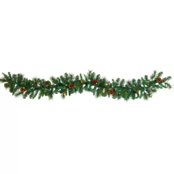 Arrangements & Greenery-Kirkland's Home Mixed Pine Clear Led Lighted Garland Green