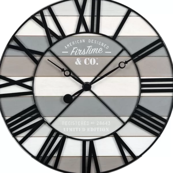 Clocks-Kirkland's Home Mixed Plank And Black Metal Wall Clock