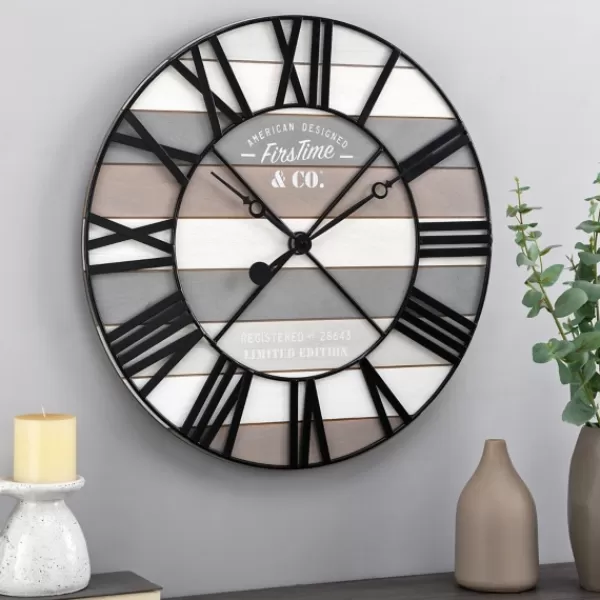 Clocks-Kirkland's Home Mixed Plank And Black Metal Wall Clock