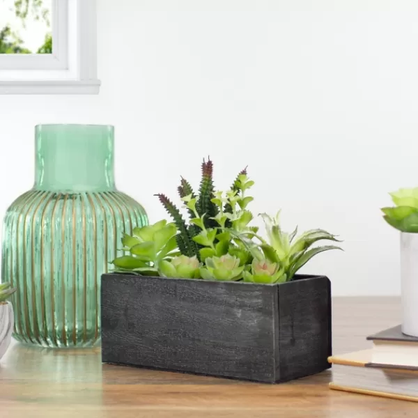 Arrangements & Greenery-Kirkland's Home Mixed Succulents In Black Wood Planter Box Green/Black